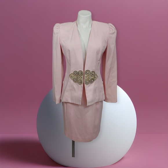 Opalis by Frank Hahn Pale Pink Skirt Set Women's Vintage Size 8 Made In USA - Picture 2 of 14